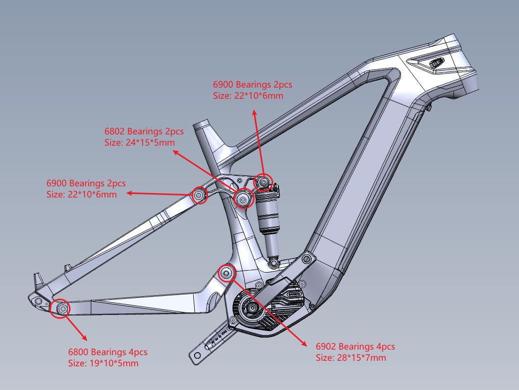 Tamaño del rodamiento del cuadro de bicicleta de carbono